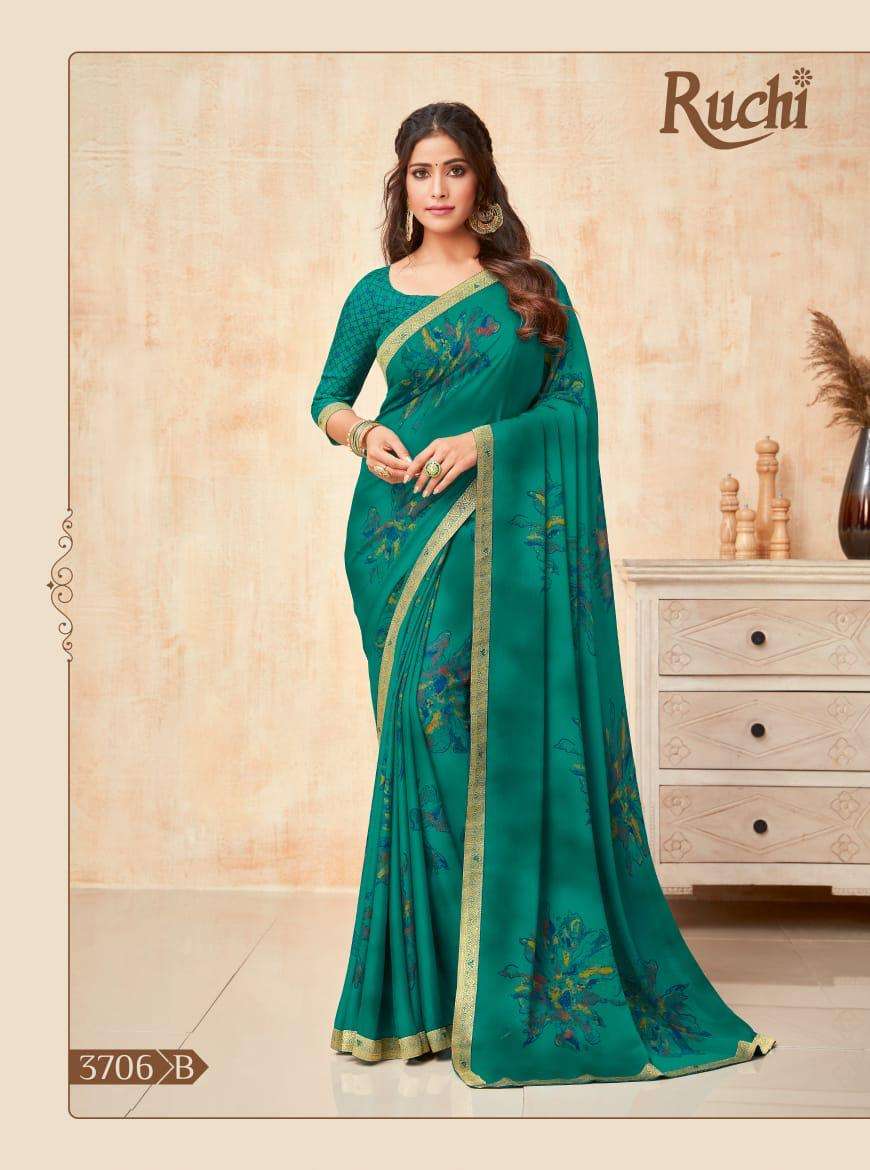 RUCHI SAREE DIAMOND BORDER SILK GEORGETTE SAREE YAASHIKA CATALOG  WHOLESALE SUPPLIER EXPORTER  LUCACCI DESIGNER FROM SURAT GUJRAT INDIA