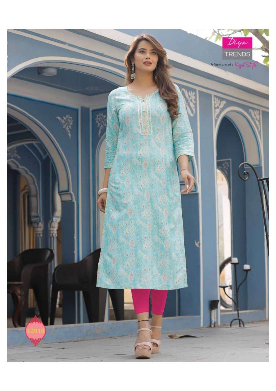 DIYA TRENDS GARDENCITY VOL-12 ONLY KURTI CAPSULE FOIL PRINT 14KG CATALOG WHOLESALER