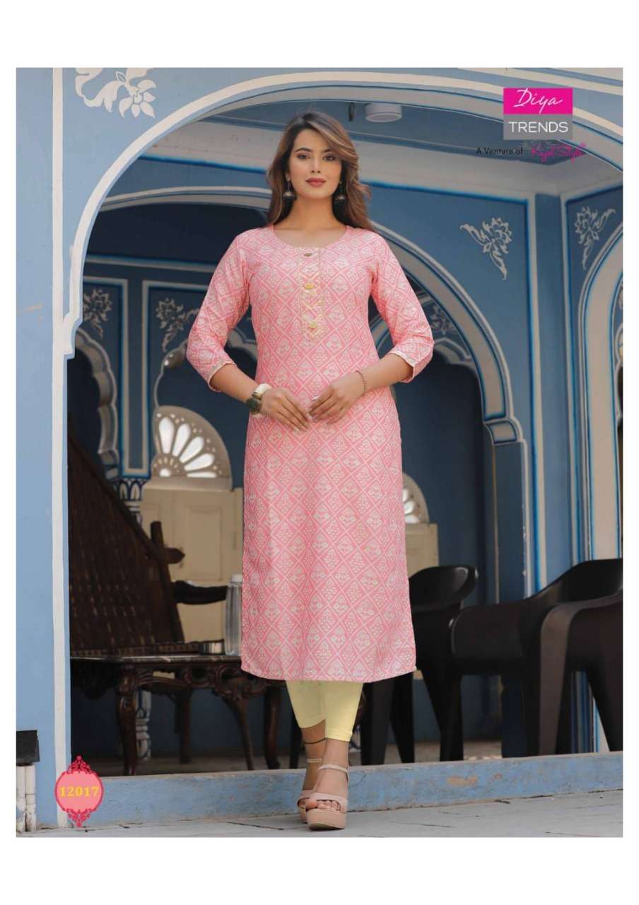 DIYA TRENDS GARDENCITY VOL-12 ONLY KURTI CAPSULE FOIL PRINT 14KG CATALOG WHOLESALER