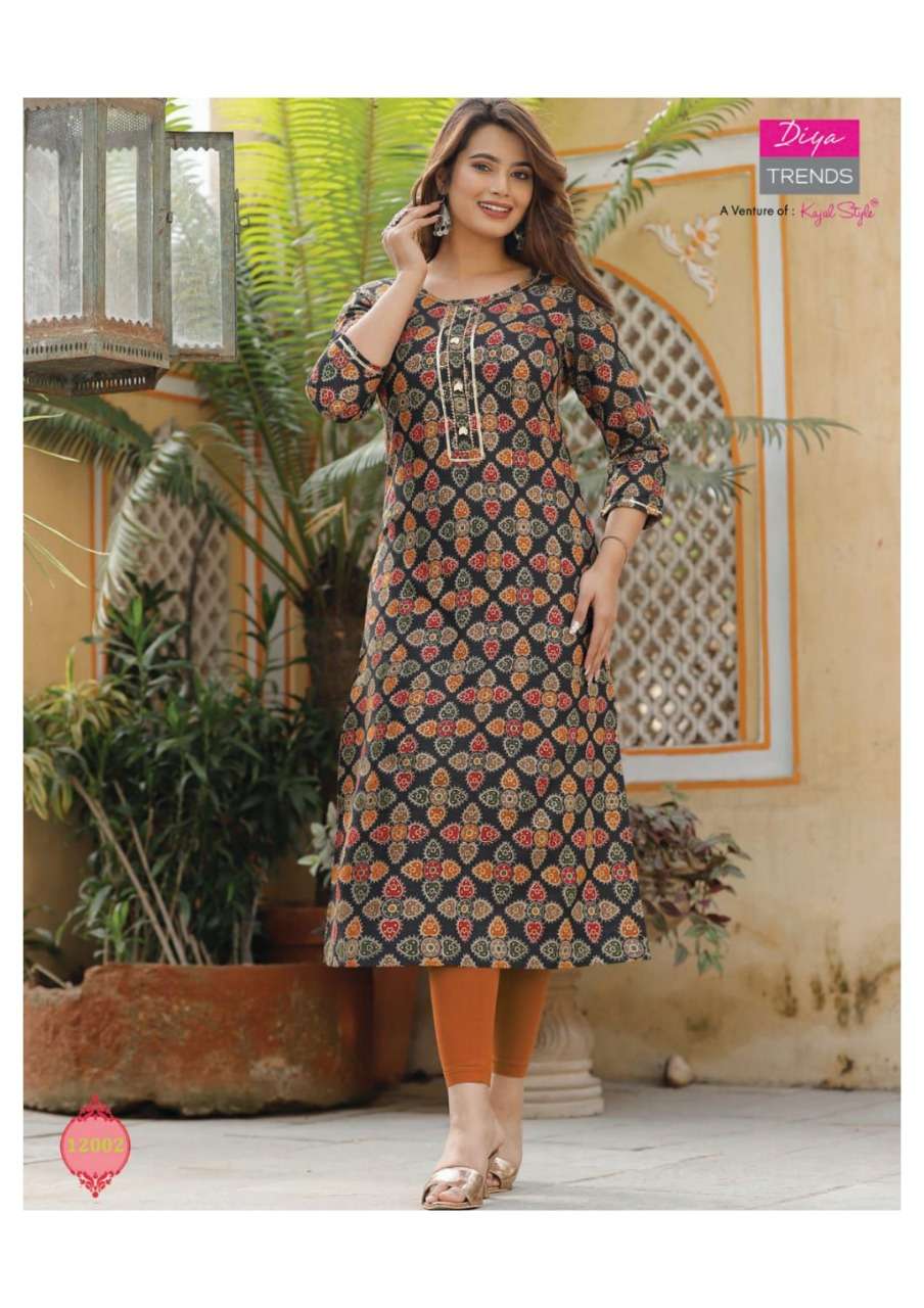 DIYA TRENDS GARDENCITY VOL-12 ONLY KURTI CAPSULE FOIL PRINT 14KG CATALOG WHOLESALER