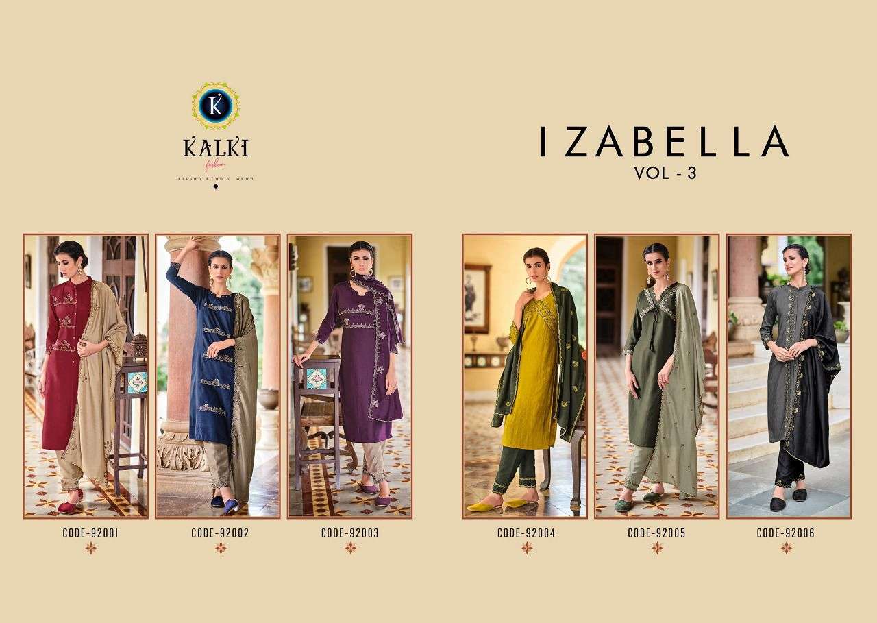 KALAKI FASHION IZABELLA VOL-3 DESIGNER 3 PC CONCEPT CATALOG WHOLESALER IN SURAT 