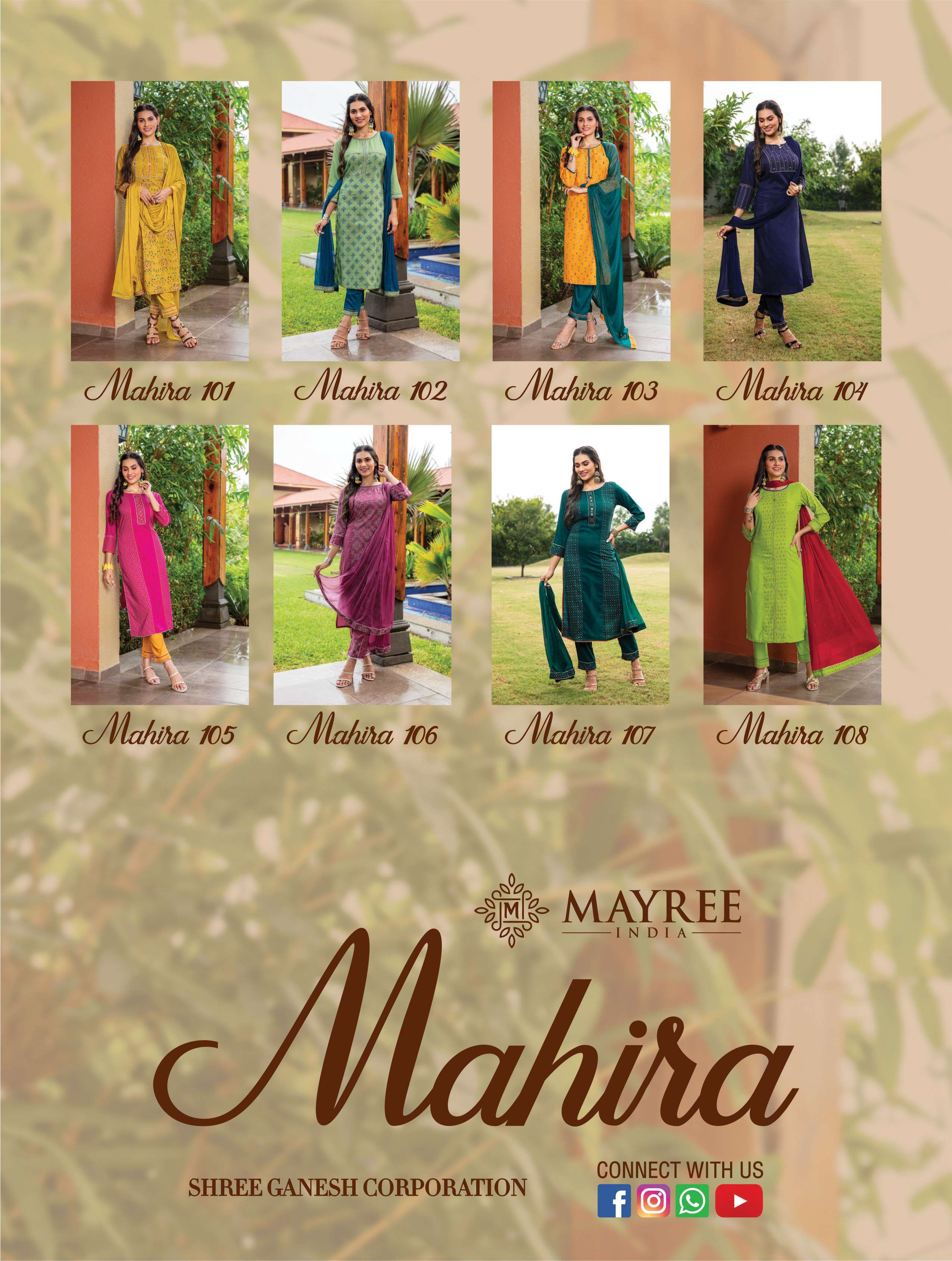MAYREE INDIA MAHIRA VOL-1 DESIGNER 3 PC TOP BOTTOM DUPATTA FULL SET CATALOG WHOLESALER SURAT GUJARAT INDIA