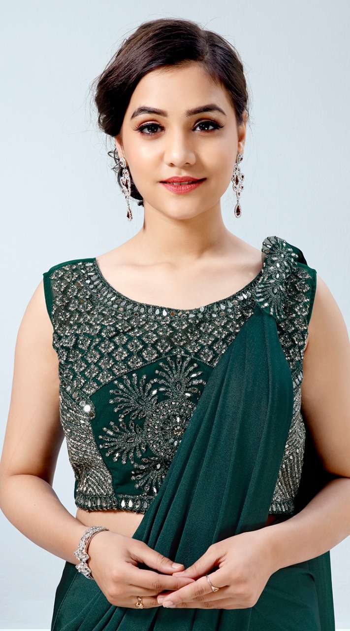 READY TO WEAR IMPOTED LYCRA STICHED SAREE WITH HANDWORK STICH BLOUSE SAREE WHOLESALERSINGLE PCS AVAILABLE