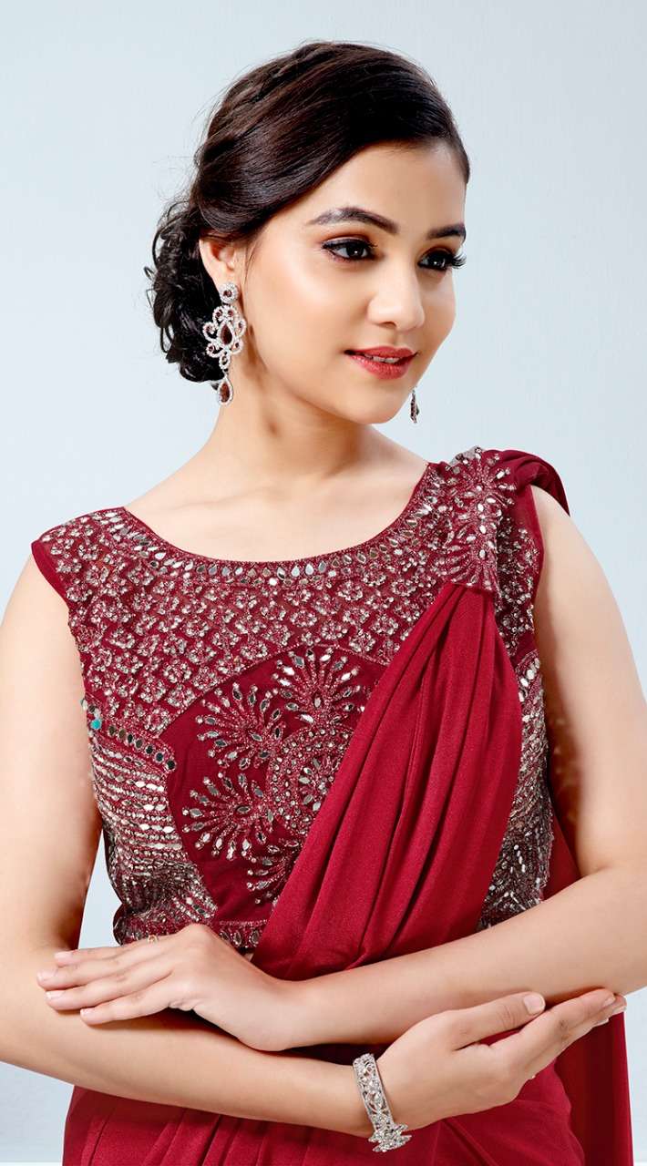 READY TO WEAR IMPOTED LYCRA STICHED SAREE WITH HANDWORK STICH BLOUSE SAREE WHOLESALERSINGLE PCS AVAILABLE