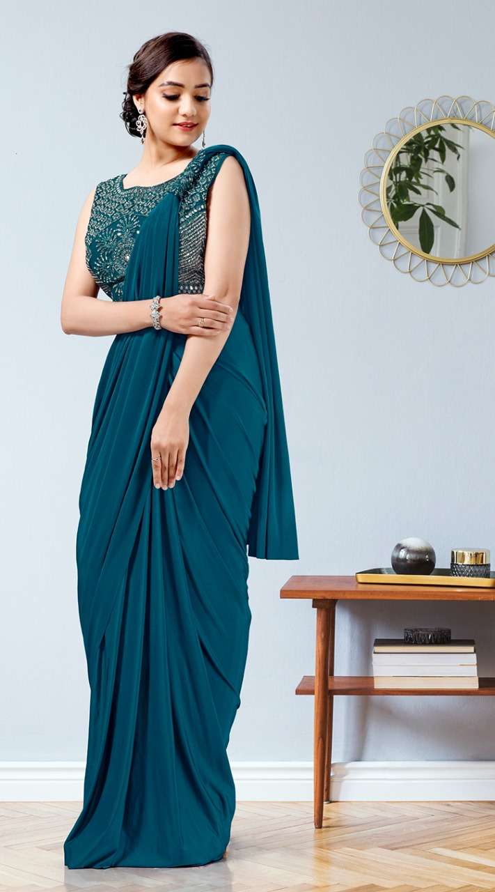 READY TO WEAR IMPOTED LYCRA STICHED SAREE WITH HANDWORK STICH BLOUSE SAREE WHOLESALERSINGLE PCS AVAILABLE
