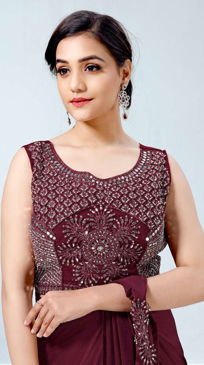 READY TO WEAR IMPOTED LYCRA STICHED SAREE WITH HANDWORK STICH BLOUSE SAREE WHOLESALERSINGLE PCS AVAILABLE