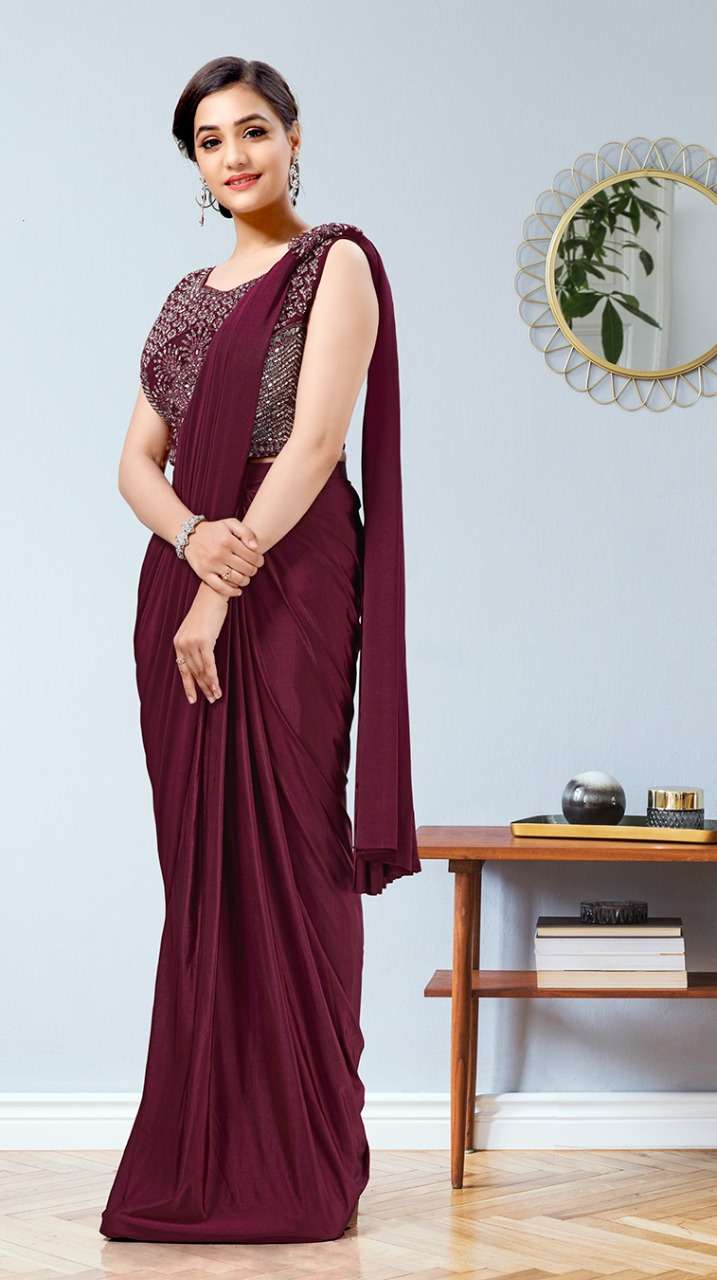 READY TO WEAR IMPOTED LYCRA STICHED SAREE WITH HANDWORK STICH BLOUSE SAREE WHOLESALERSINGLE PCS AVAILABLE