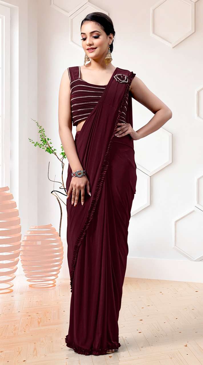 TEXOFAB  IMPORTED LYCRA READY TO WEAR SAREE  WITH  DESIGNER STICHED BLOUSE CATALOG WHOLESALER