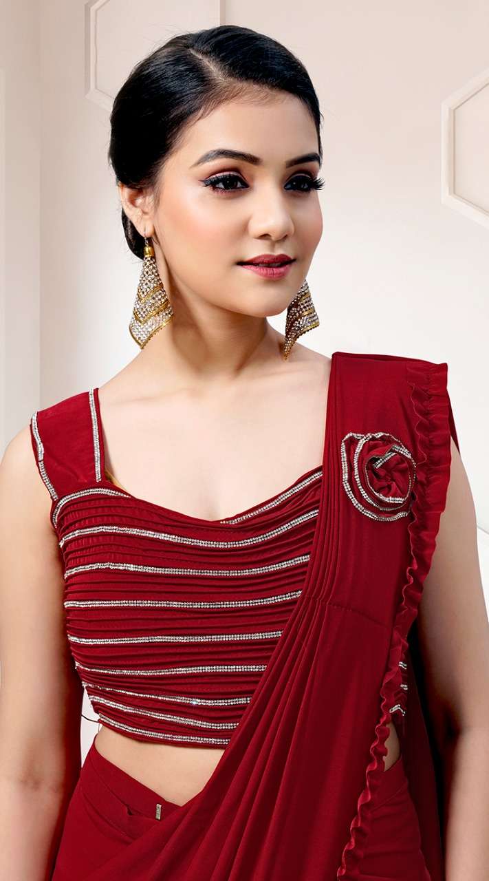 TEXOFAB  IMPORTED LYCRA READY TO WEAR SAREE  WITH  DESIGNER STICHED BLOUSE CATALOG WHOLESALER