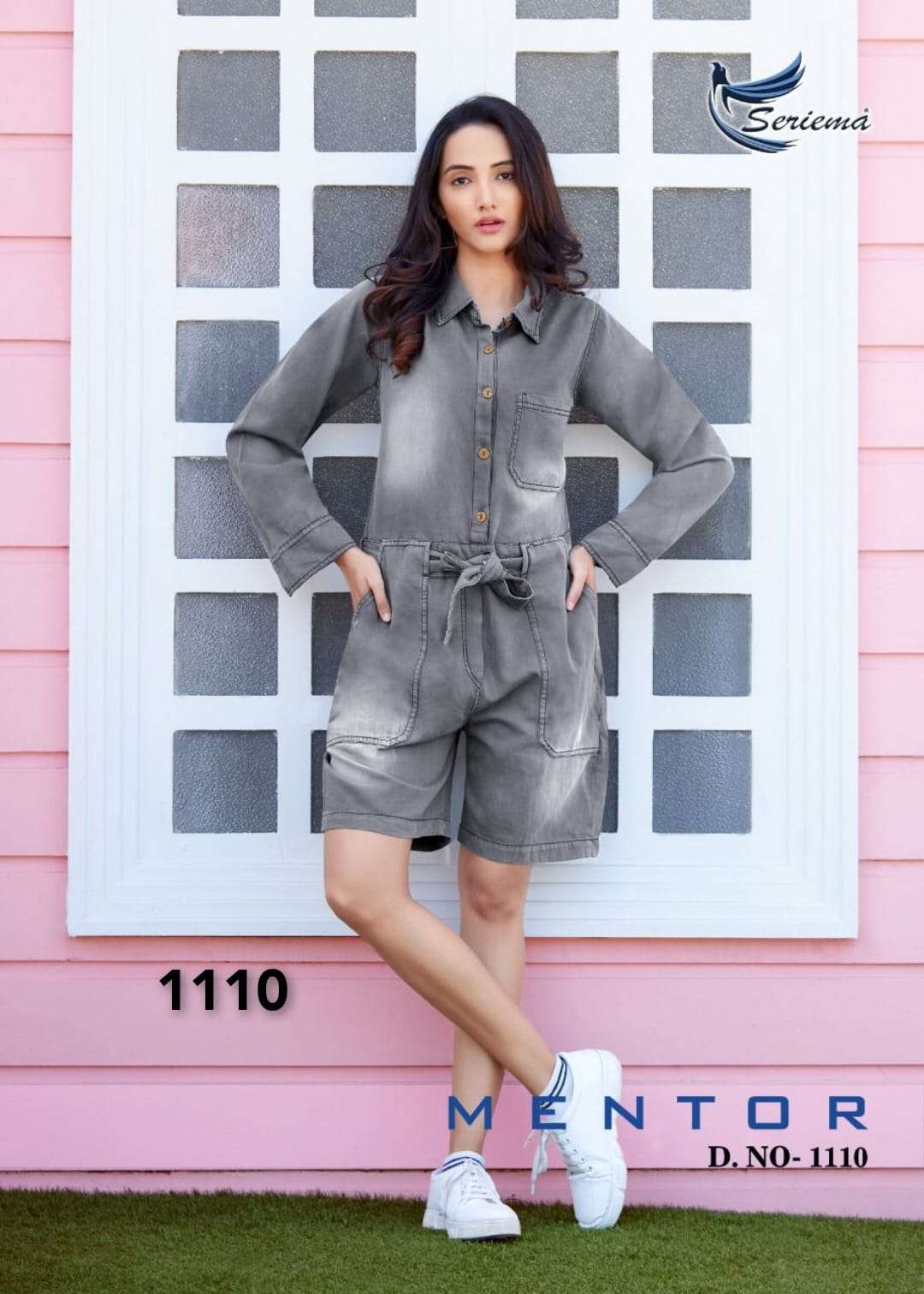 Wholesale Denim jumpsuit with ruffles long sleeves S515 for your store -  Faire
