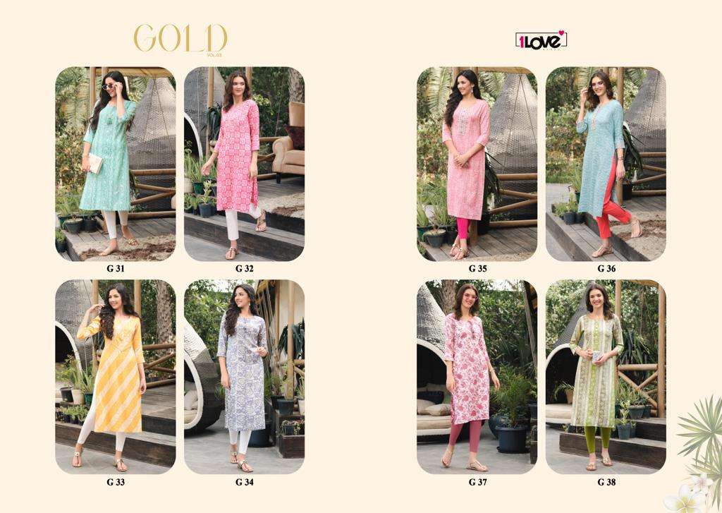 1 LOVE  GOLD VOL-3 RAYON KURTI  CATALOG
