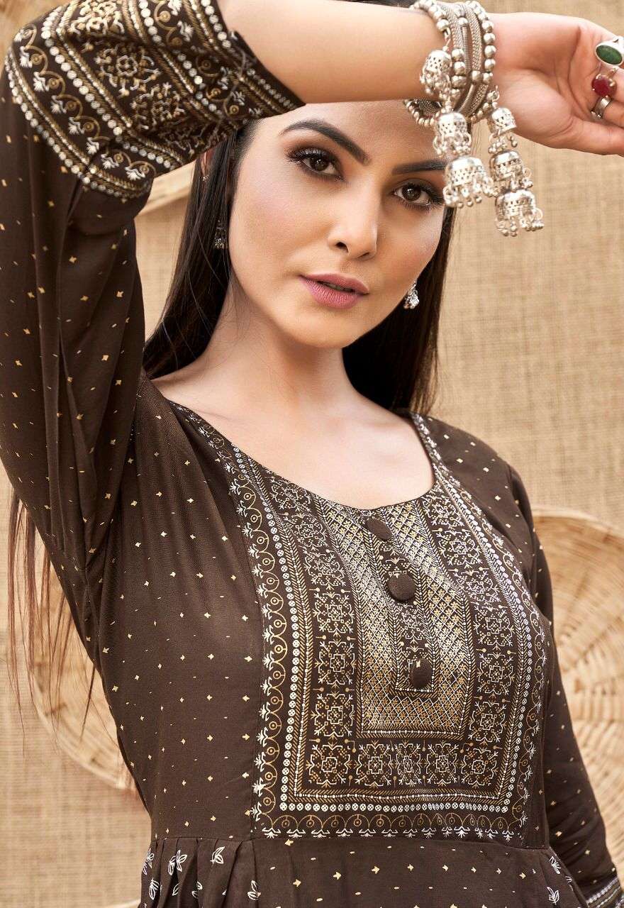 KANAK NX KHUSI REYON FOIL PRINT DESIGNER KURTI