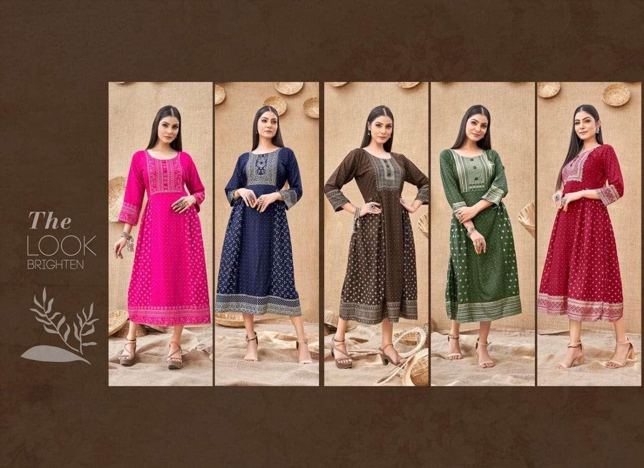 KANAK NX KHUSI REYON FOIL PRINT DESIGNER KURTI