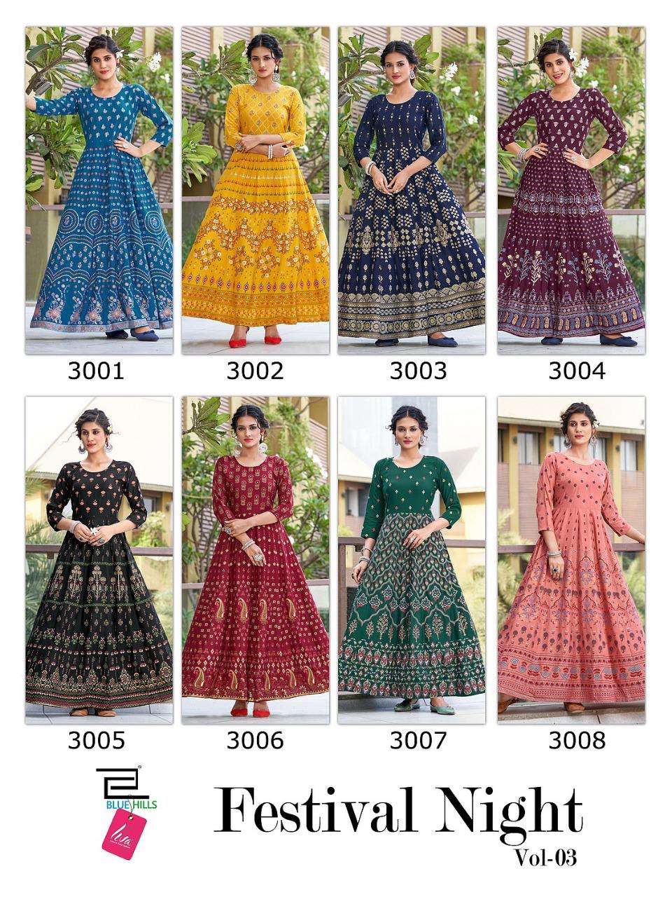 BLUE HILLS  FESTIVAL NIGHT VOL-3 PRINTED KURTI CATALOG