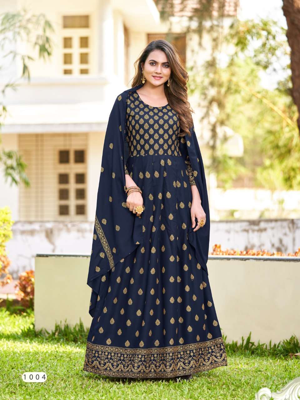  TEXOFAB GOLD PRINTED GOWN WITH DUPATTA COLOURS
