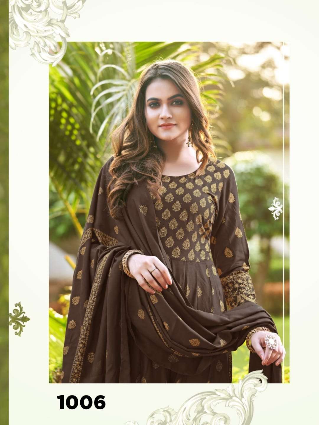  TEXOFAB GOLD PRINTED GOWN WITH DUPATTA COLOURS