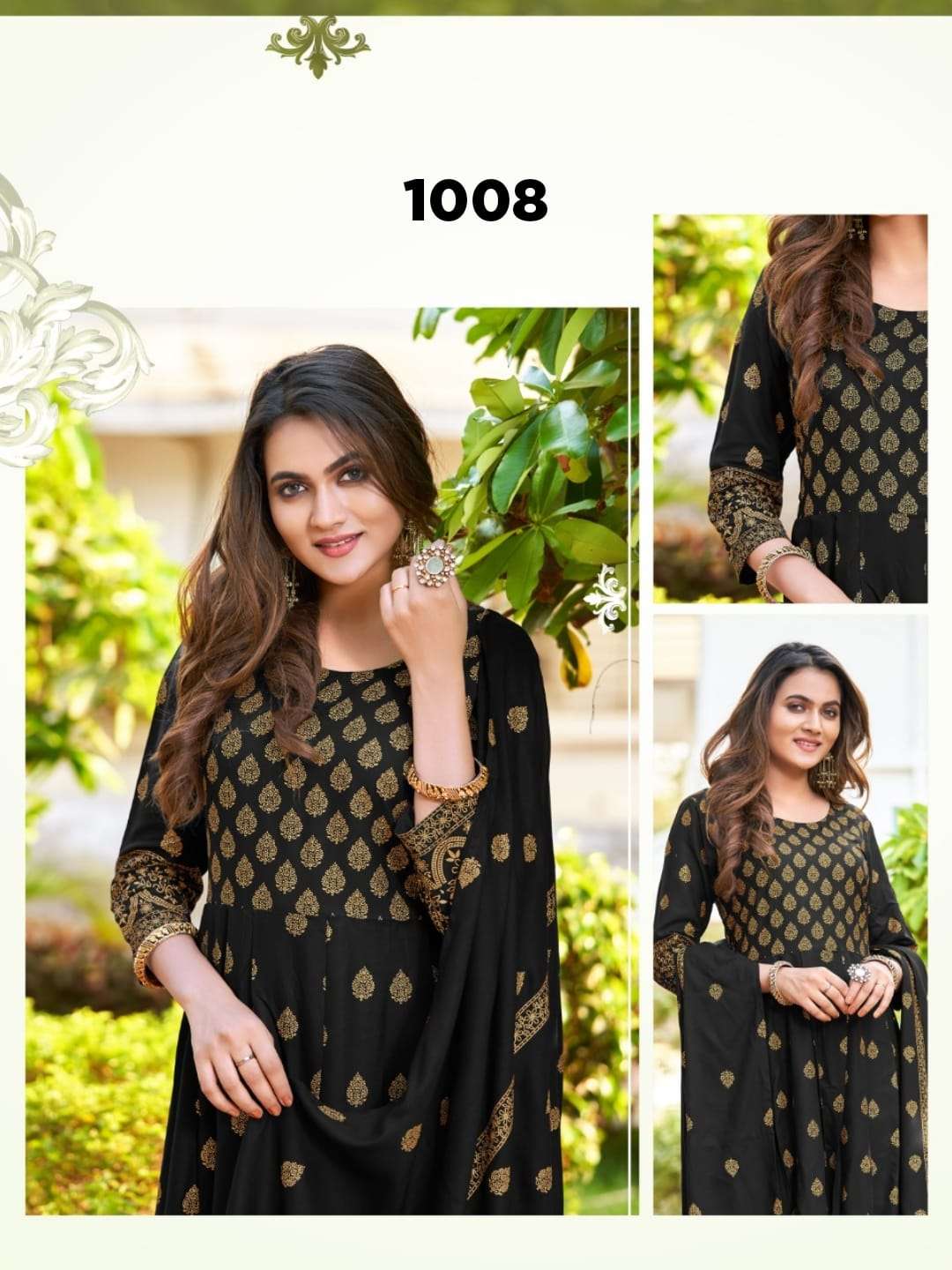  TEXOFAB GOLD PRINTED GOWN WITH DUPATTA COLOURS