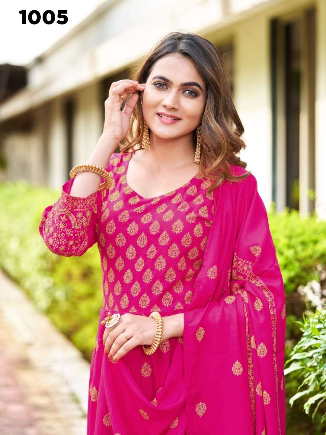  TEXOFAB GOLD PRINTED GOWN WITH DUPATTA COLOURS