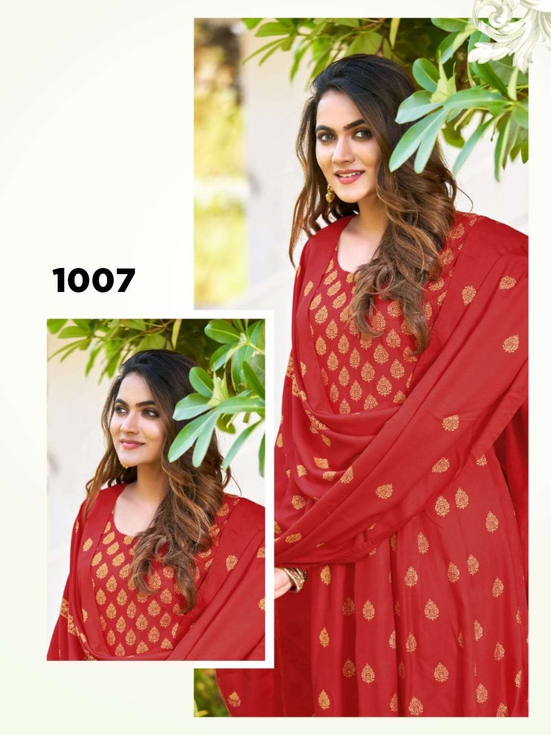  TEXOFAB GOLD PRINTED GOWN WITH DUPATTA COLOURS