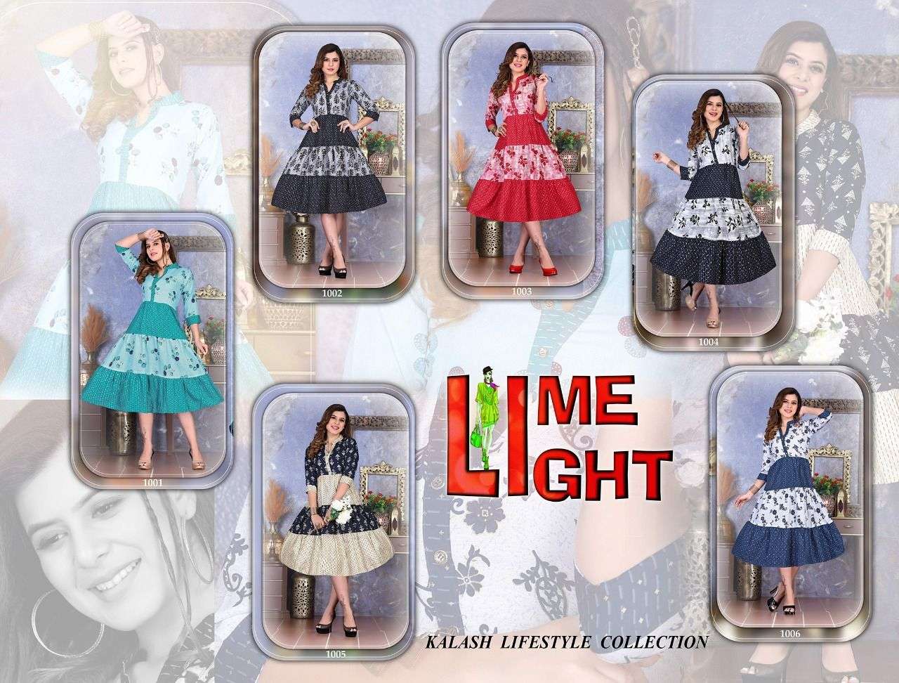 TEXOFAB LIME LIGHT PRINTED FLAIRED KURTI CATALOG
