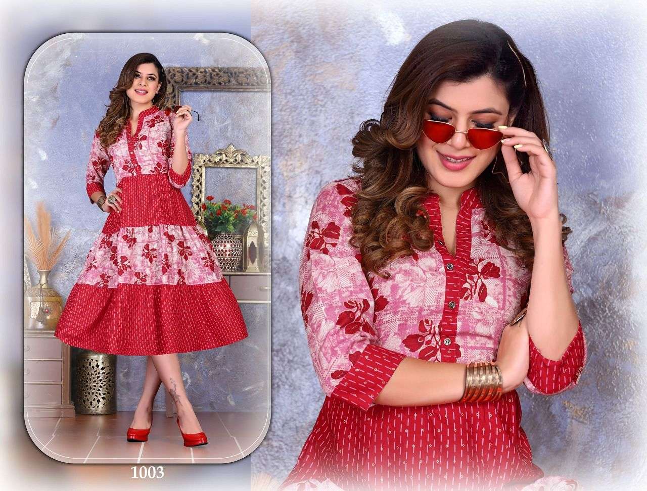 TEXOFAB LIME LIGHT PRINTED FLAIRED KURTI CATALOG