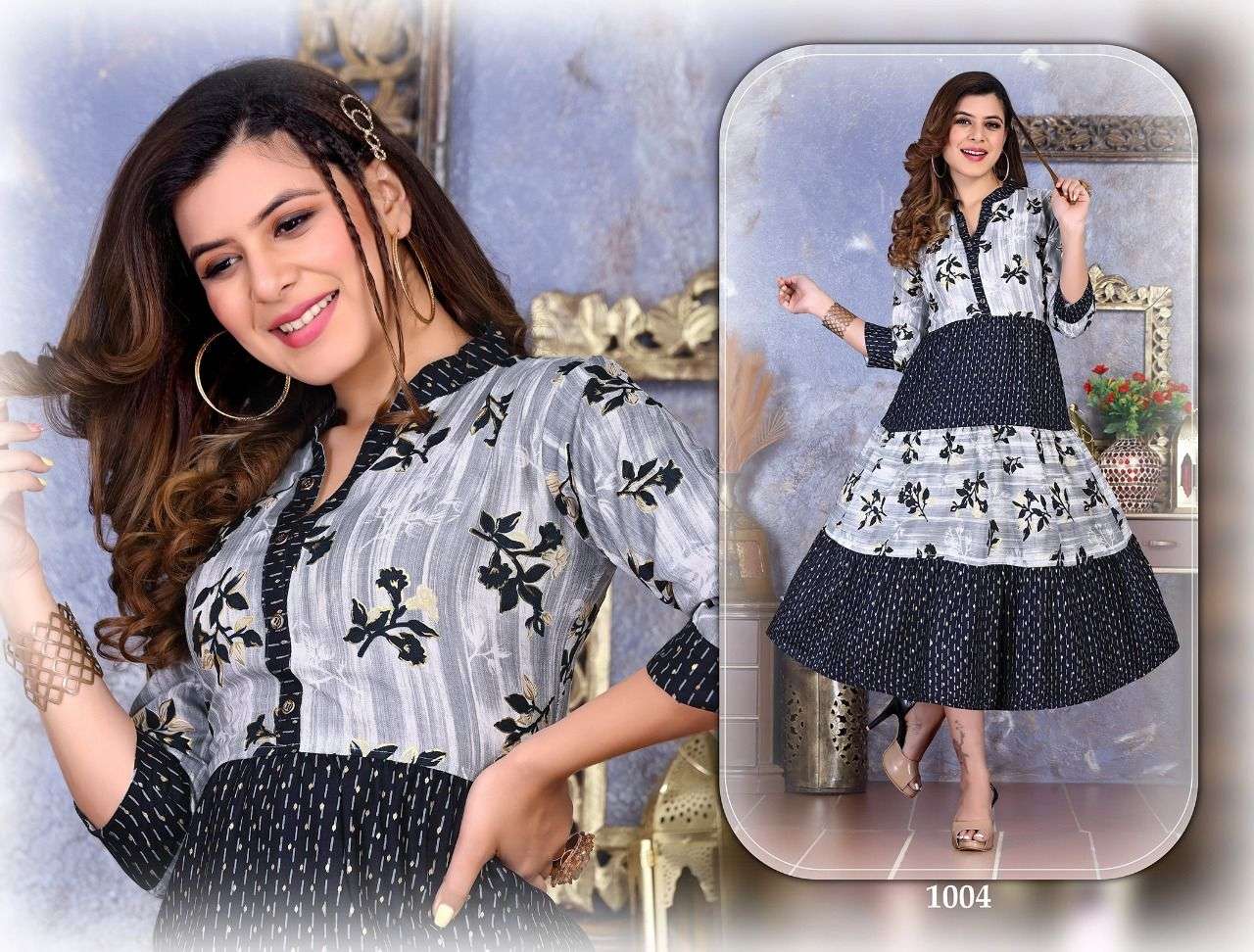 TEXOFAB LIME LIGHT PRINTED FLAIRED KURTI CATALOG