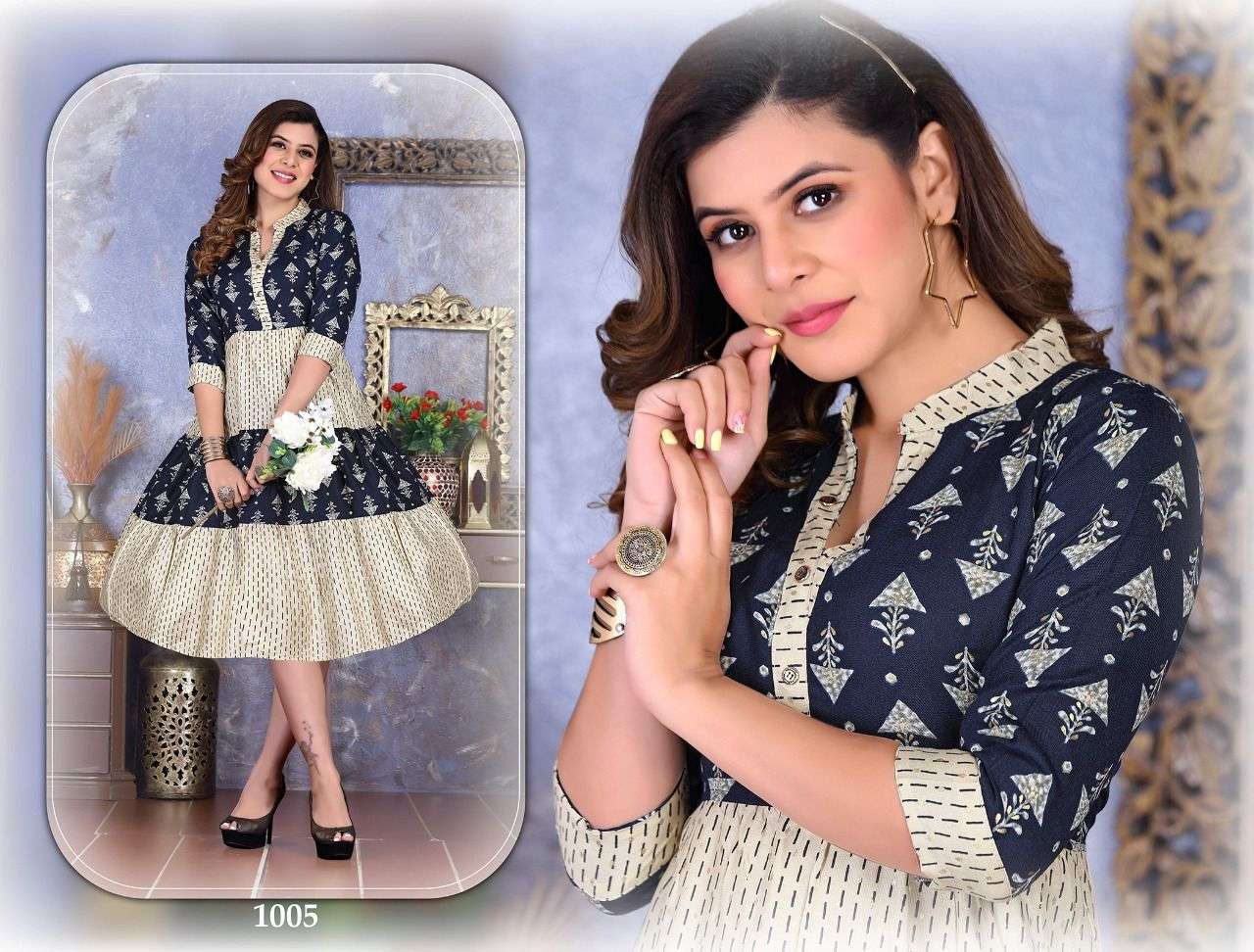 TEXOFAB LIME LIGHT PRINTED FLAIRED KURTI CATALOG