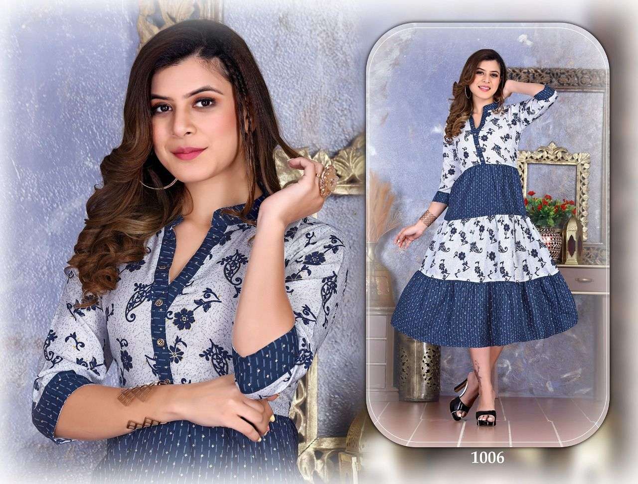TEXOFAB LIME LIGHT PRINTED FLAIRED KURTI CATALOG