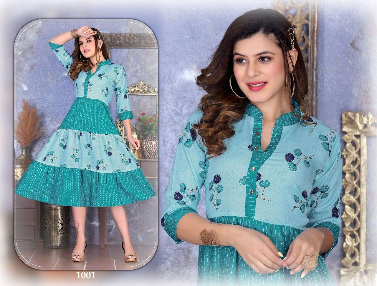 TEXOFAB LIME LIGHT PRINTED FLAIRED KURTI CATALOG