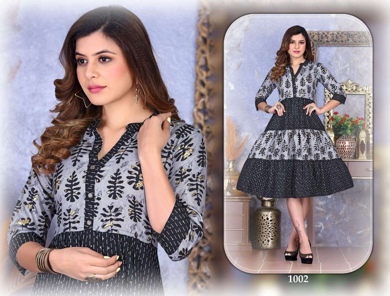 TEXOFAB LIME LIGHT PRINTED FLAIRED KURTI CATALOG