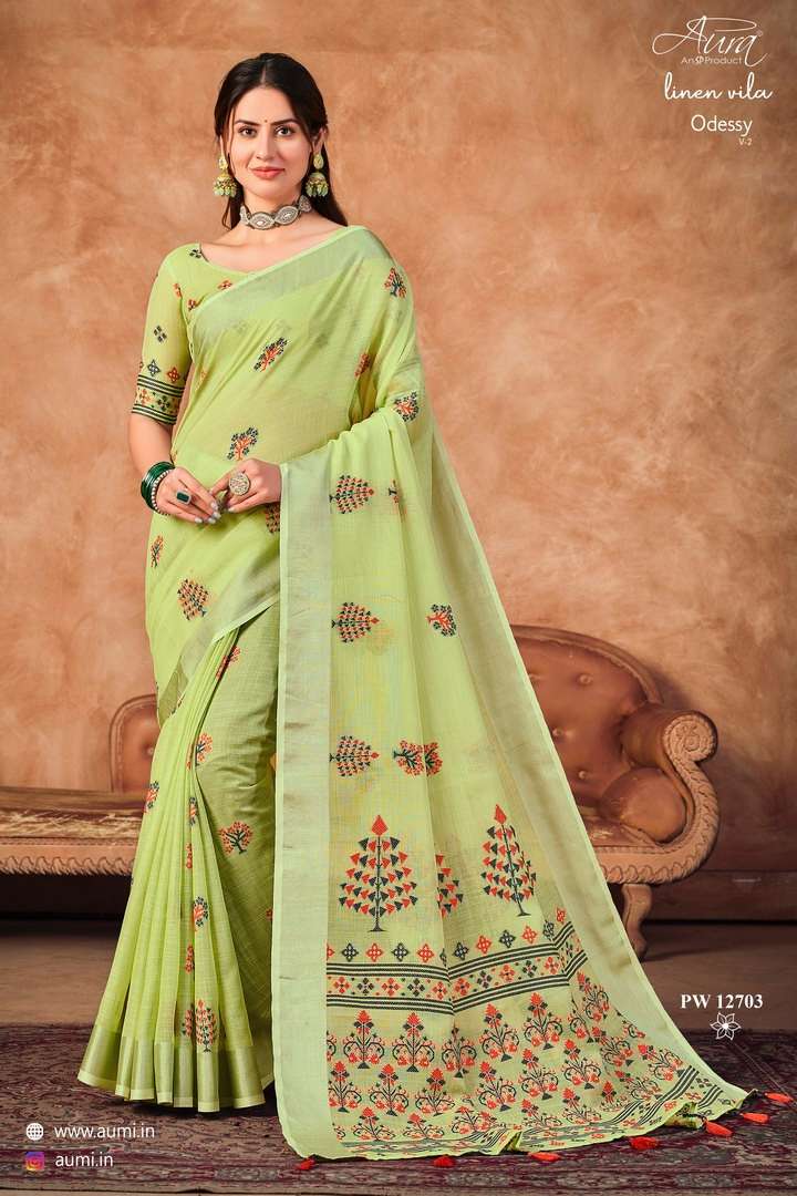 AURA PRESENT ODESSY VOL 2 DESIGNER LINEN VILA 6.20METER SAREE