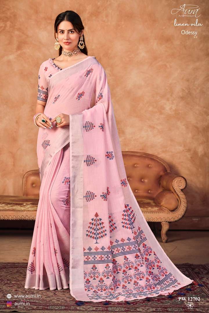 AURA PRESENT ODESSY VOL 2 DESIGNER LINEN VILA 6.20METER SAREE