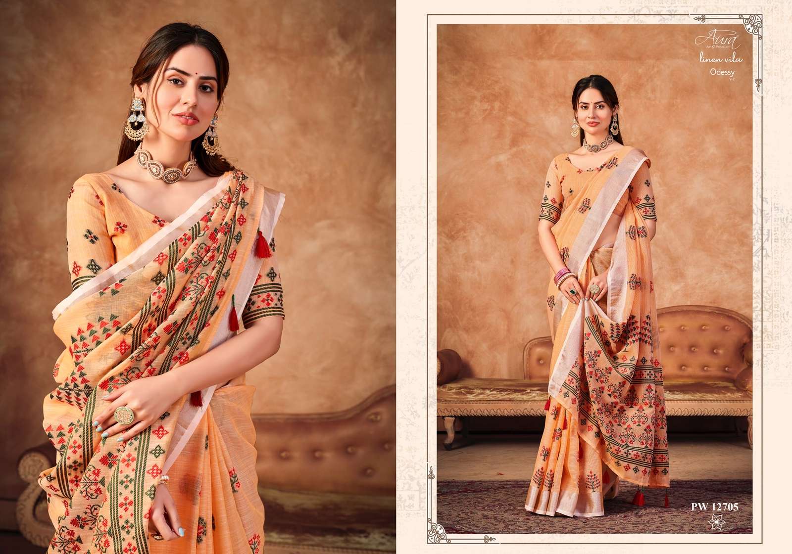 AURA PRESENT ODESSY VOL 2 DESIGNER LINEN VILA 6.20METER SAREE