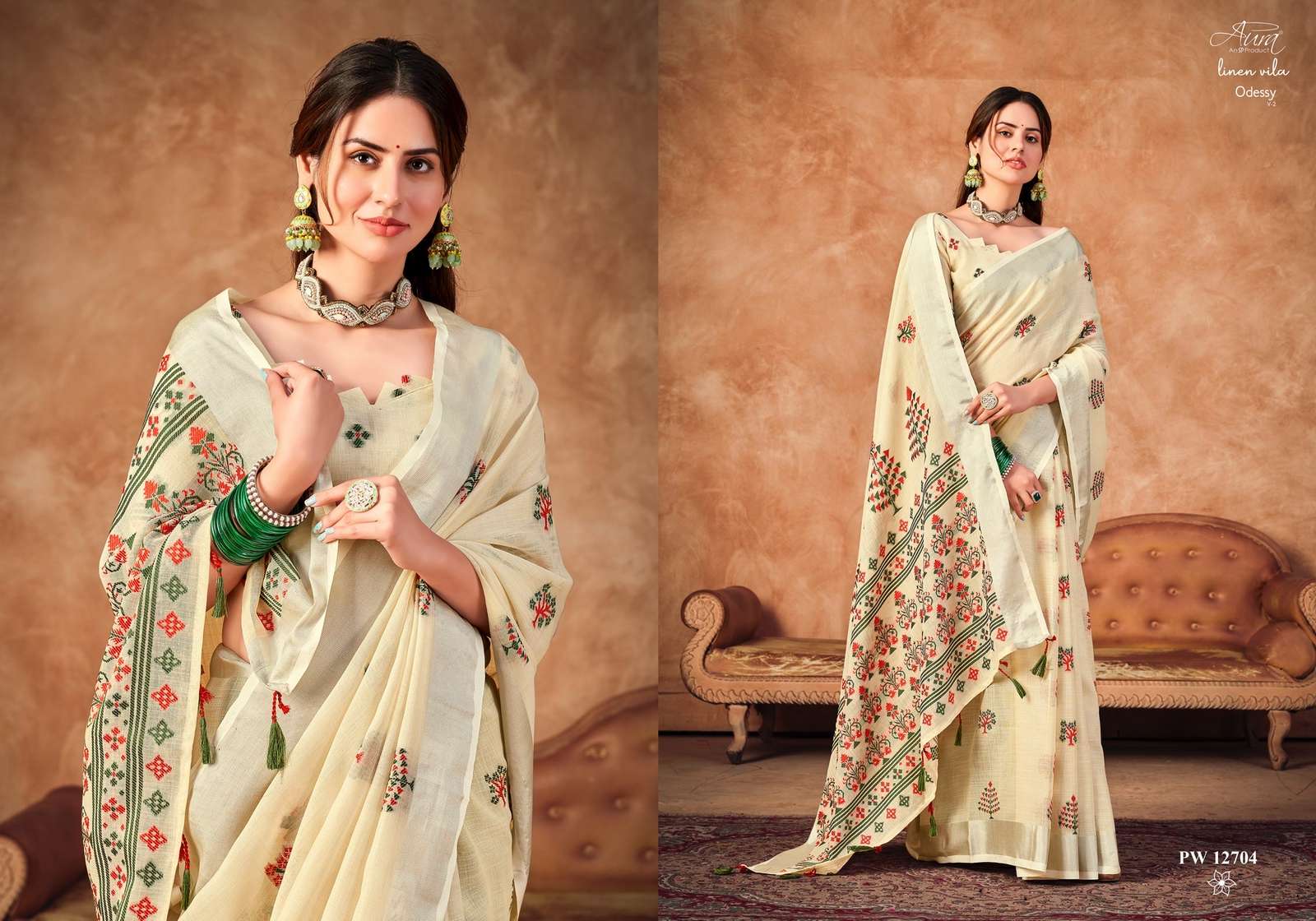 AURA PRESENT ODESSY VOL 2 DESIGNER LINEN VILA 6.20METER SAREE