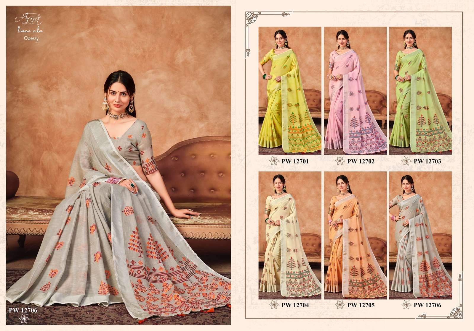 AURA PRESENT ODESSY VOL 2 DESIGNER LINEN VILA 6.20METER SAREE