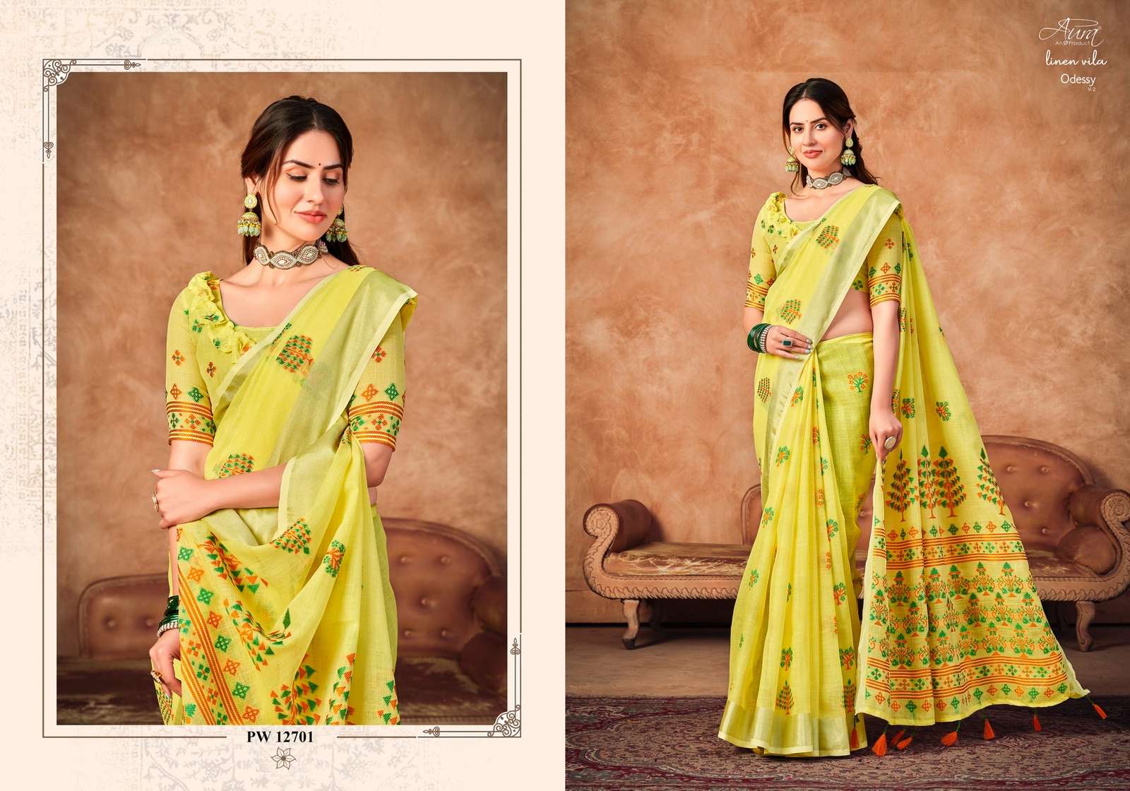 AURA PRESENT ODESSY VOL 2 DESIGNER LINEN VILA 6.20METER SAREE