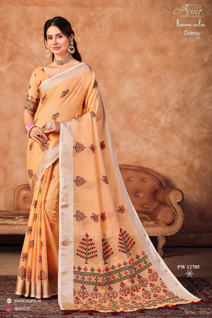 AURA PRESENT ODESSY VOL 2 DESIGNER LINEN VILA 6.20METER SAREE