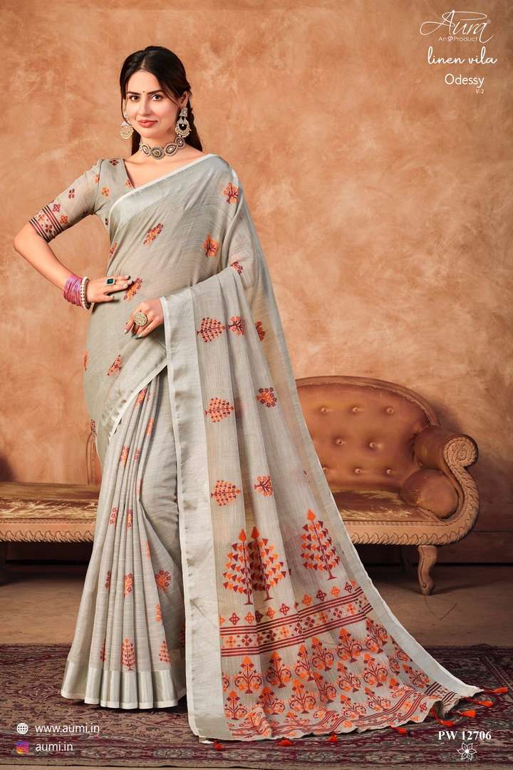 AURA PRESENT ODESSY VOL 2 DESIGNER LINEN VILA 6.20METER SAREE