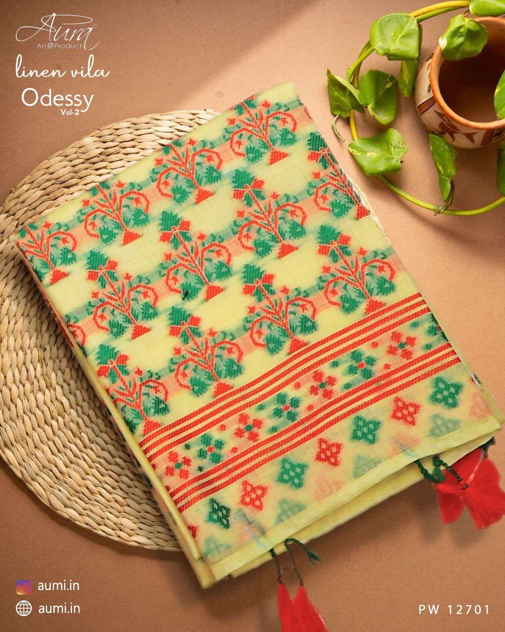 AURA PRESENT ODESSY VOL 2 DESIGNER LINEN VILA 6.20METER SAREE