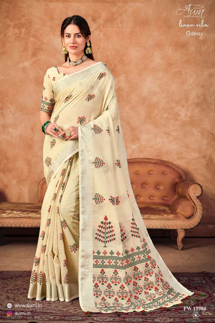 AURA PRESENT ODESSY VOL 2 DESIGNER LINEN VILA 6.20METER SAREE