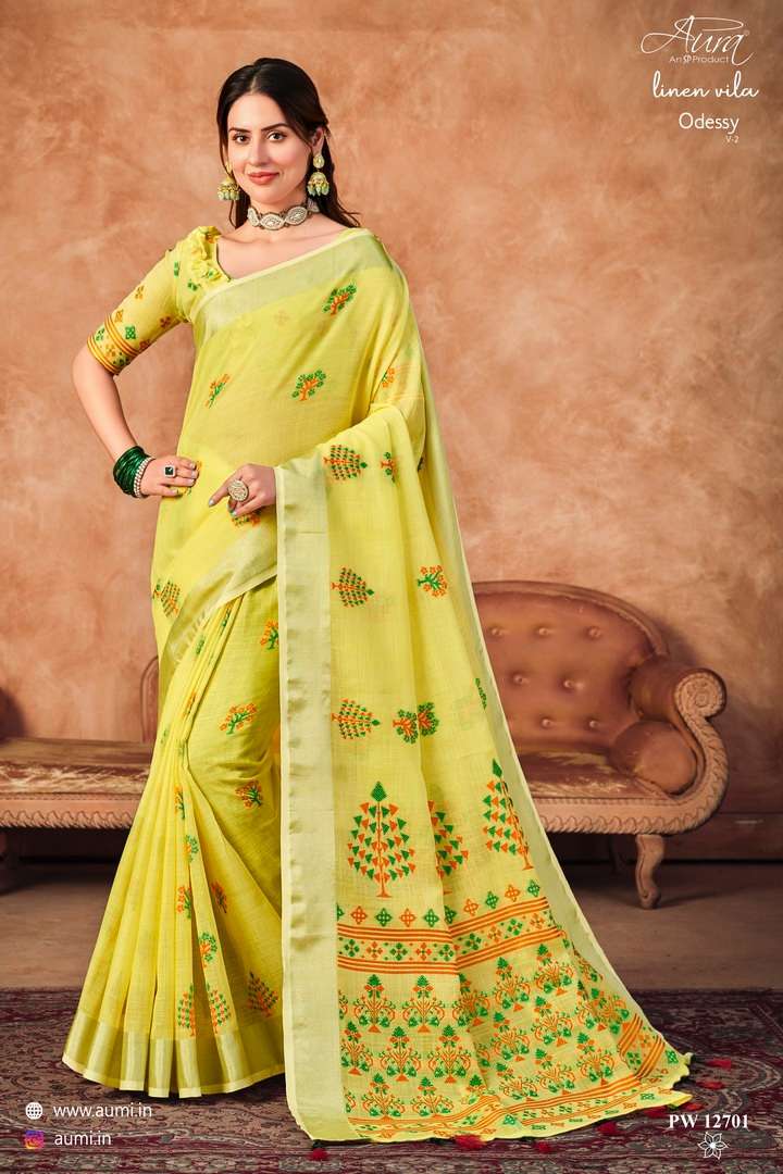 AURA PRESENT ODESSY VOL 2 DESIGNER LINEN VILA 6.20METER SAREE