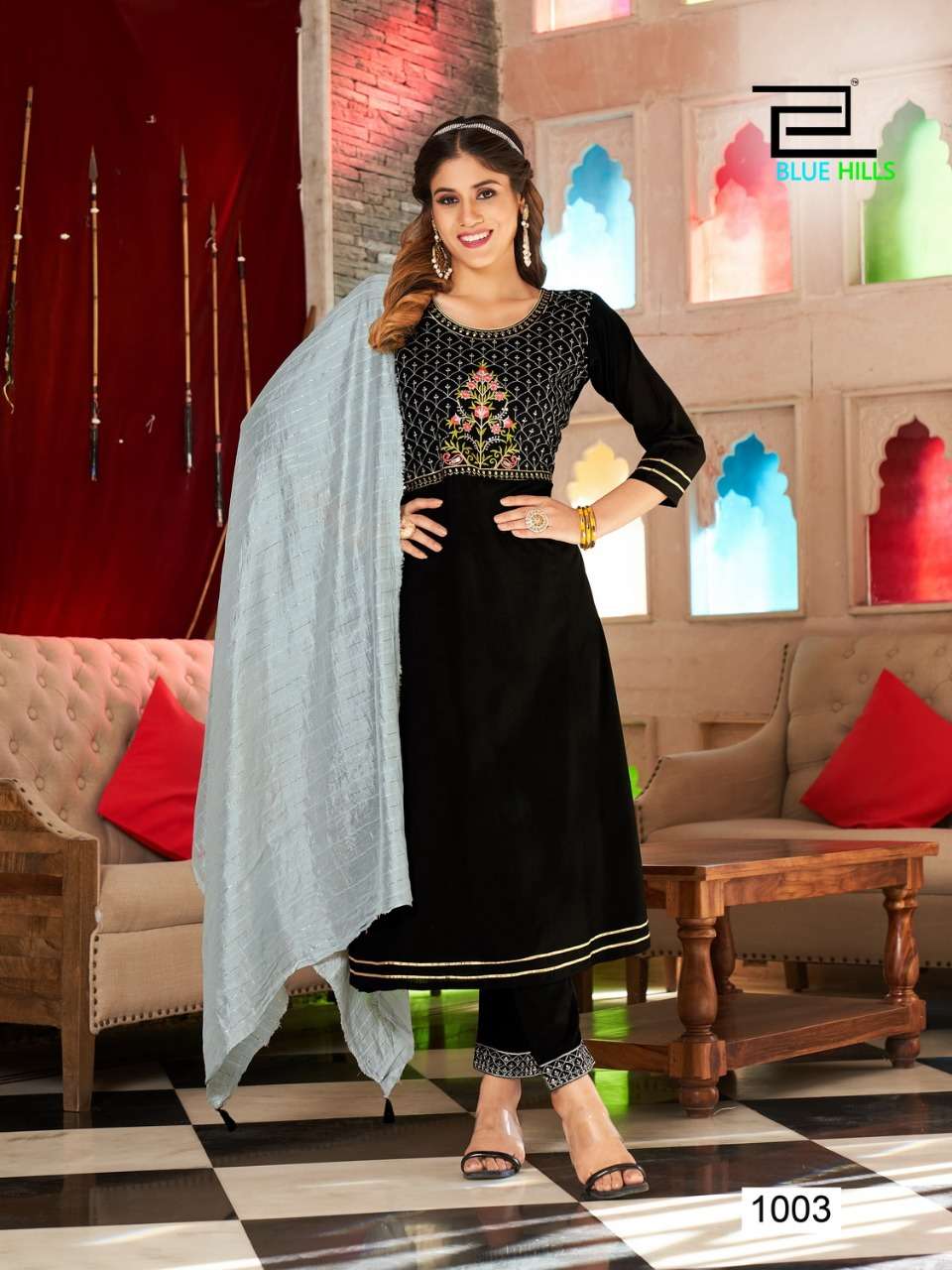 BLUE HILLS PRESENT BUTTERFLY ANARKALI CUT KURTI WITH PANT SET
