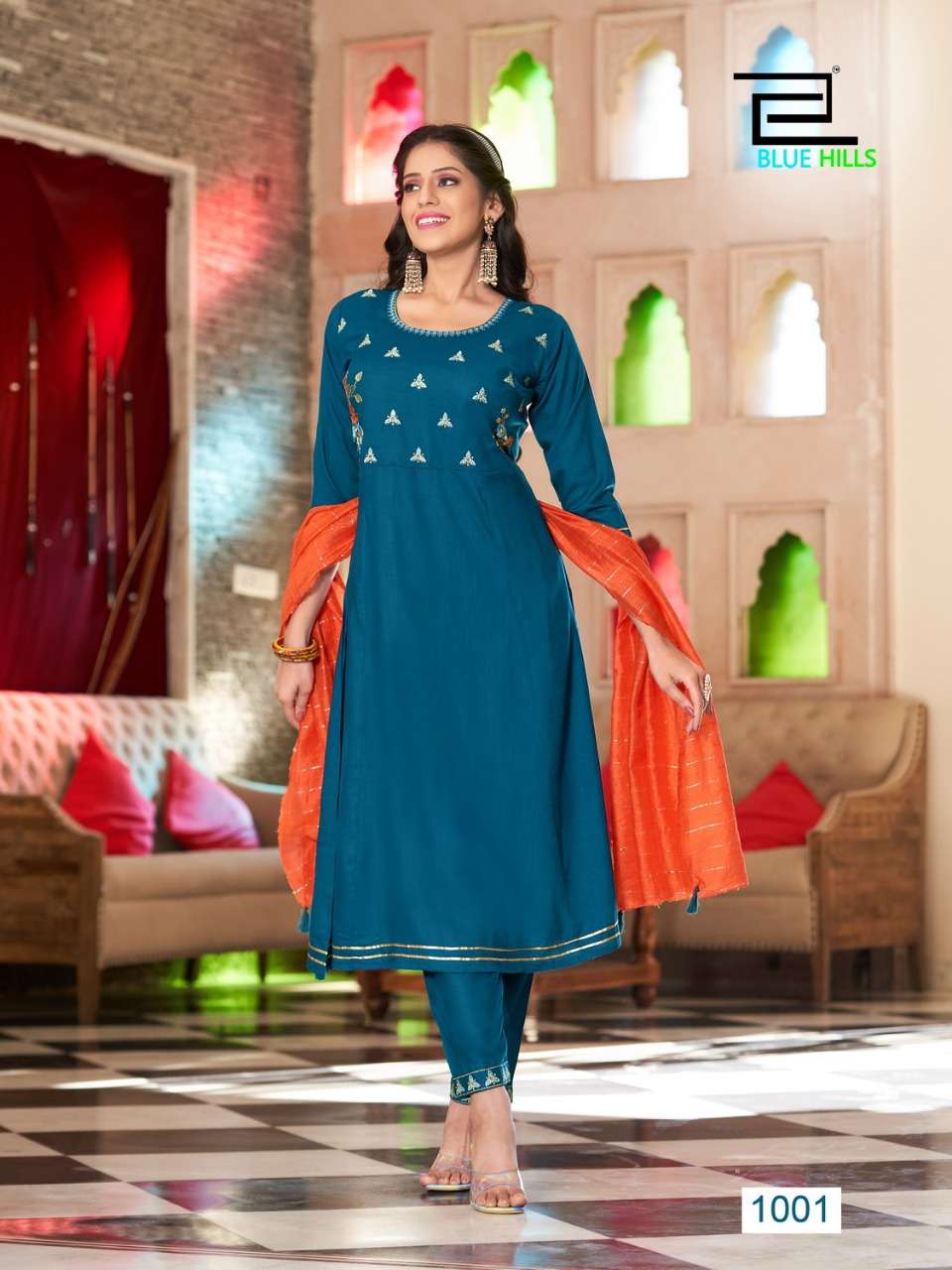 BLUE HILLS PRESENT BUTTERFLY ANARKALI CUT KURTI WITH PANT SET