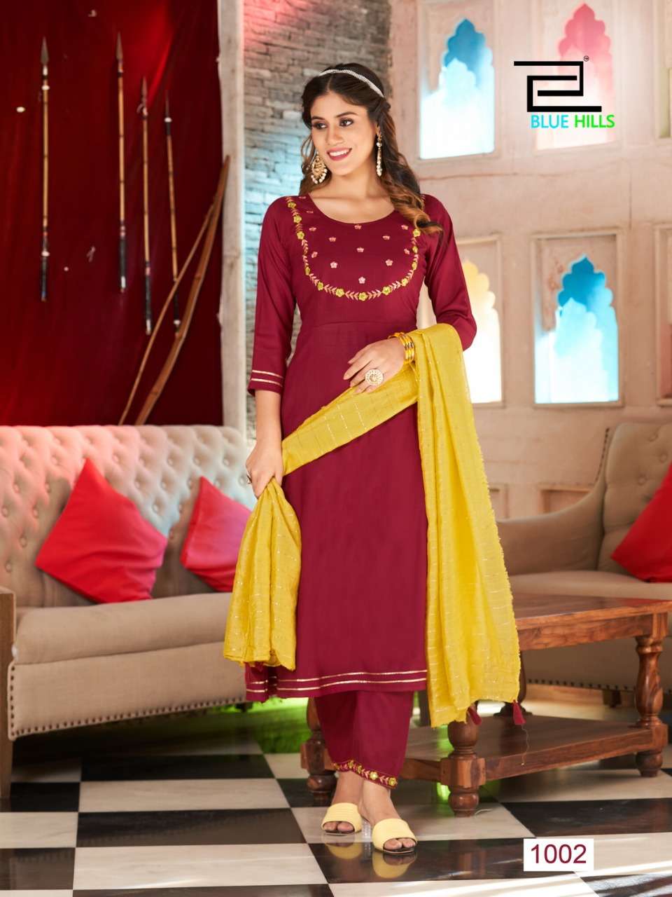 BLUE HILLS PRESENT BUTTERFLY ANARKALI CUT KURTI WITH PANT SET