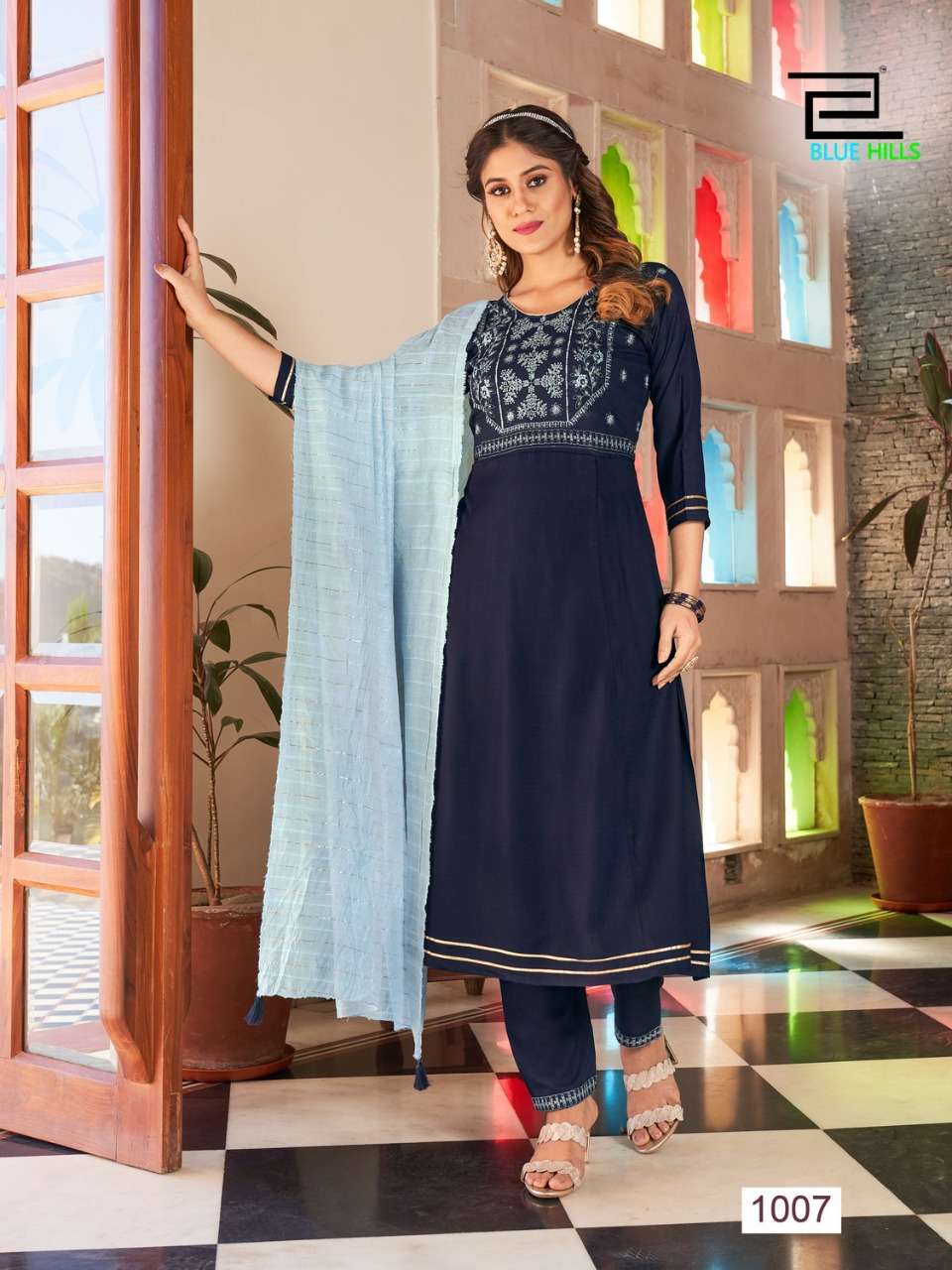 BLUE HILLS PRESENT BUTTERFLY ANARKALI CUT KURTI WITH PANT SET