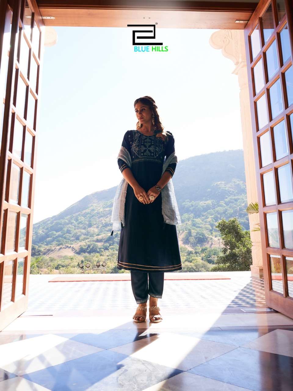 BLUE HILLS PRESENT BUTTERFLY ANARKALI CUT KURTI WITH PANT SET