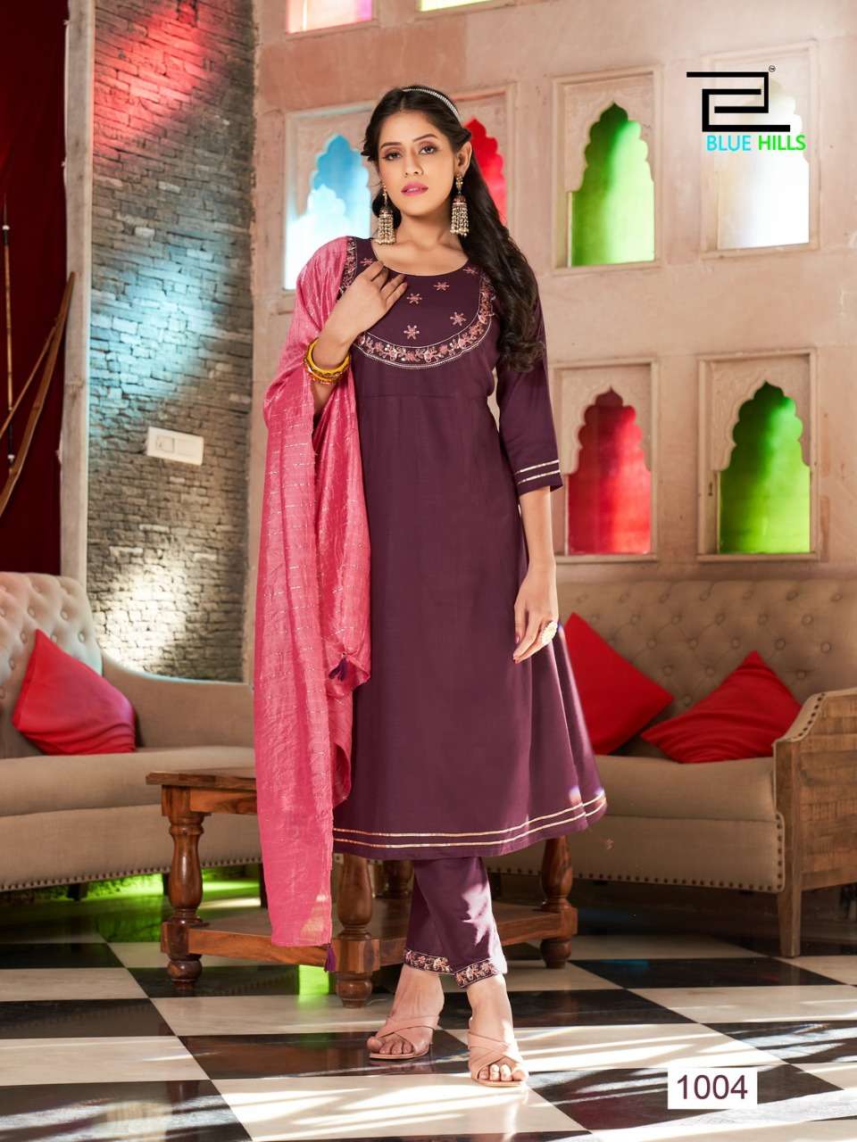 BLUE HILLS PRESENT BUTTERFLY ANARKALI CUT KURTI WITH PANT SET