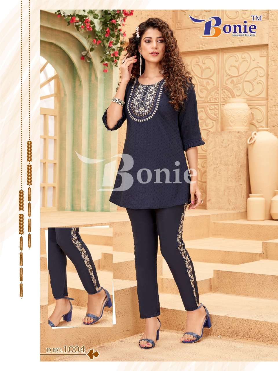 BONIE PRESENT VACATION SILK BASE TOP BOTTOM WITH EMBROIDERY WORK SET