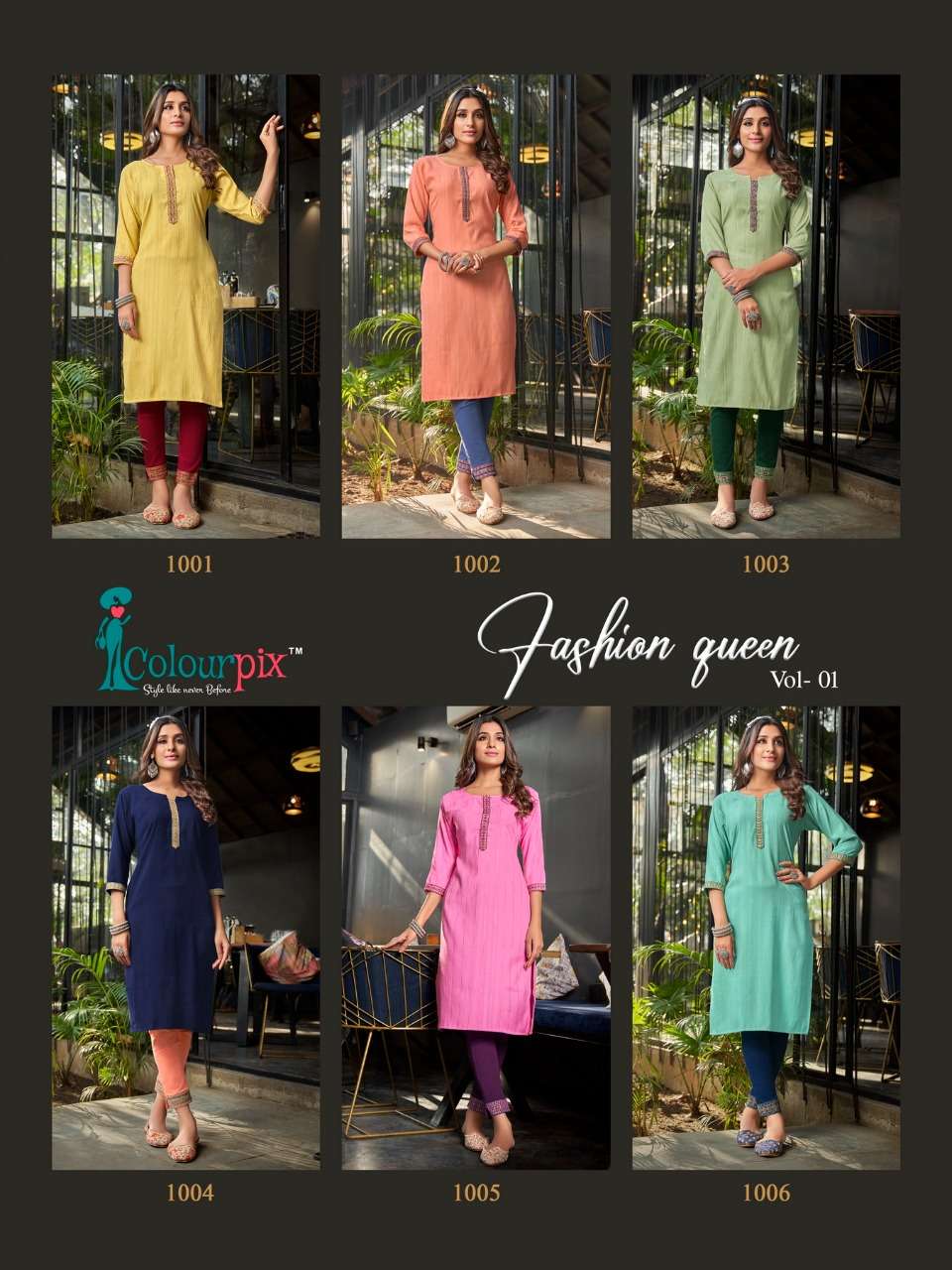 COLOURPIX PRESENT FASHION QUEEN VOL 1 DOBY RAYON WITH SEQUENCE WORK KURTI WITH PANT