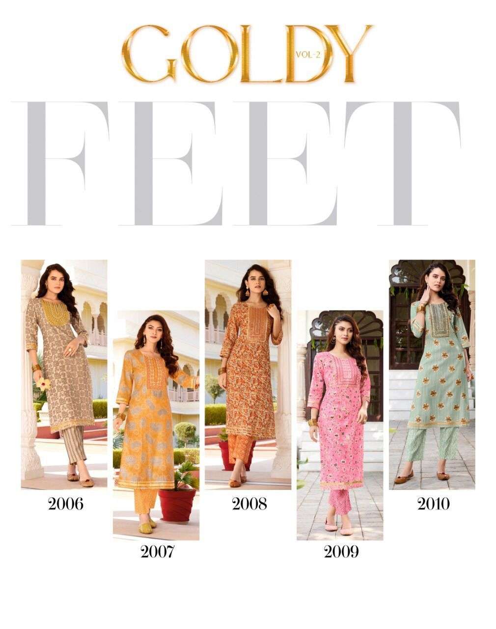 D.NO 2001 TO 2010 SERIES GOLDY VOL 2 CATALOG BY KURTI WITH PANT PRESENT DIYA TRENDZ BRAND